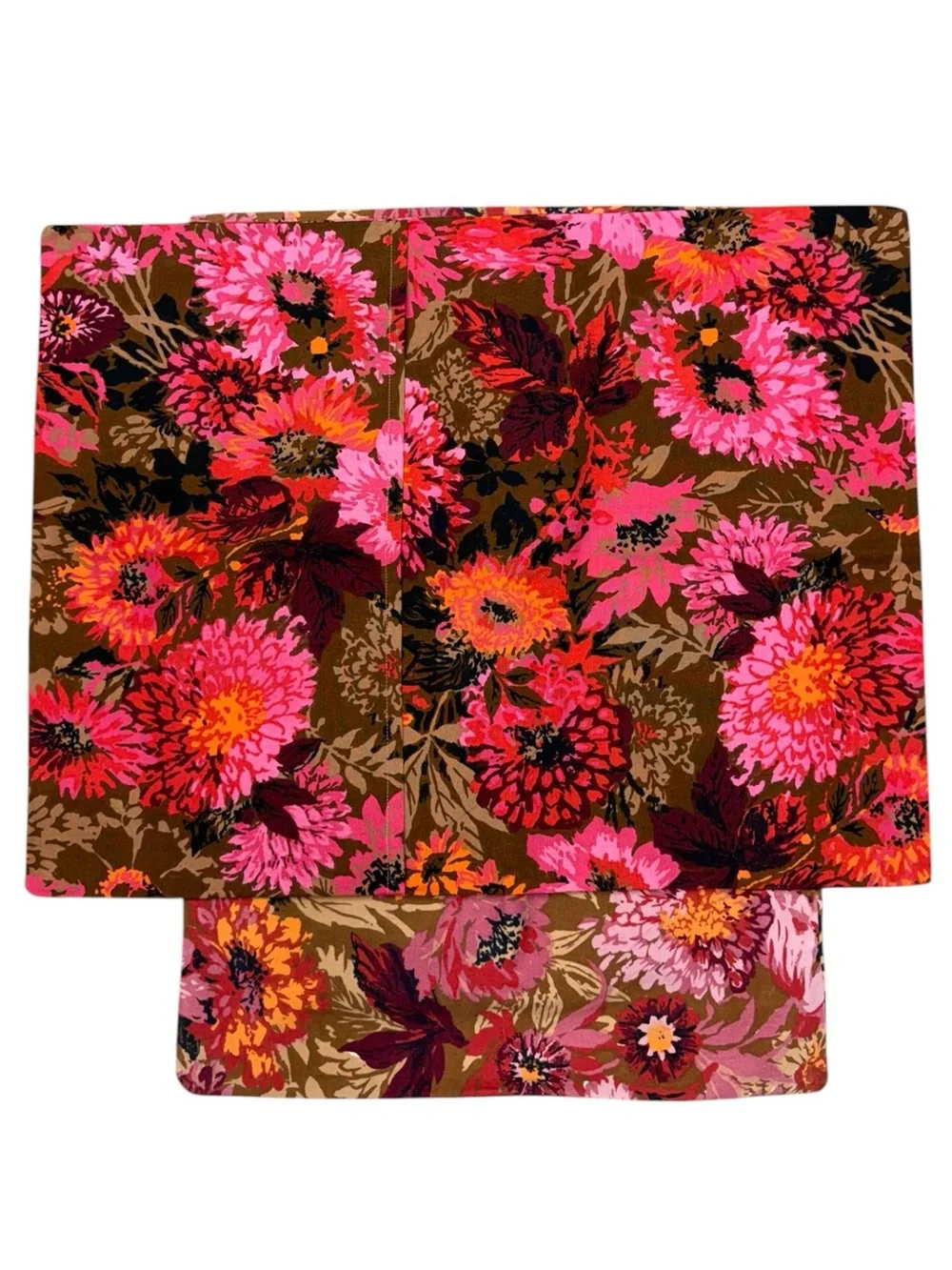 Vintage Mod Floral Linen Pillowcases Set of 2 Pink Orange Brown Retro Standard